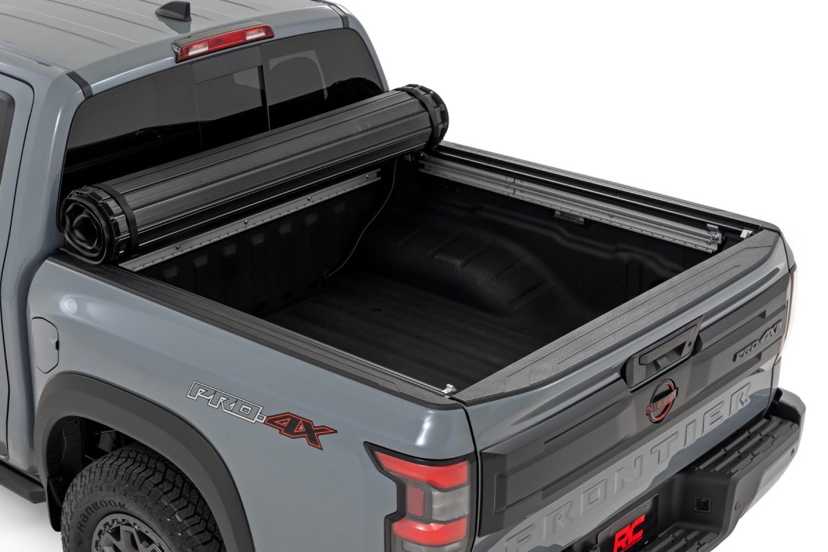 Nissan Frontier Hard Roll Up Bed Cover - Rough Country - Sleek Flush, Low-Profile Design - Matte Black - '22-'25